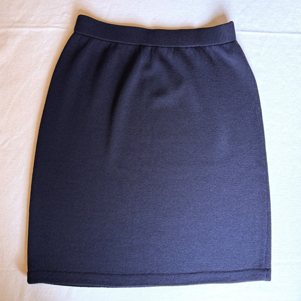 St. John Basics Navy Blue Santana Knit Pencil Skirt Elastic Waist Womens
